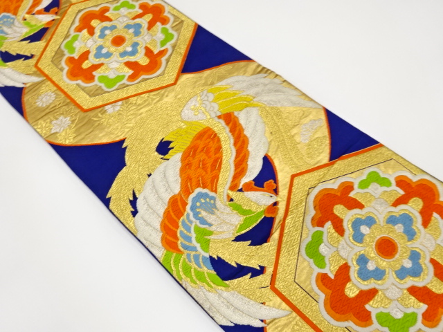 アンティーク　鳳凰に亀甲・華紋織り出し袋帯（着用可）